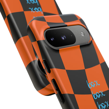 McLaren Orange and Black Checkered F1 Phone Case, Box Box Box F1 Phone Case