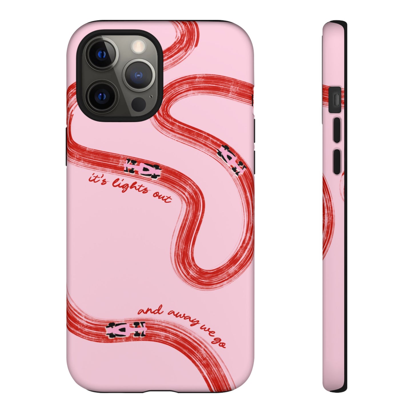 F1 Phone Case Pink and Red Painted "its lights out and away we go", Trendy F1 Gift, Formula 1 Gift, Cute F1 Phone Case, Unique Phone Case