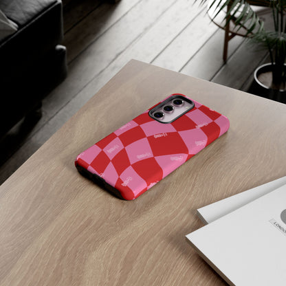 F1 Phone Case Pink and Red Checkerboard Design, Trendy F1 Gift, Girly Formula 1 Gift, Cute F1 Phone Case, Unique Formula One Phone Case