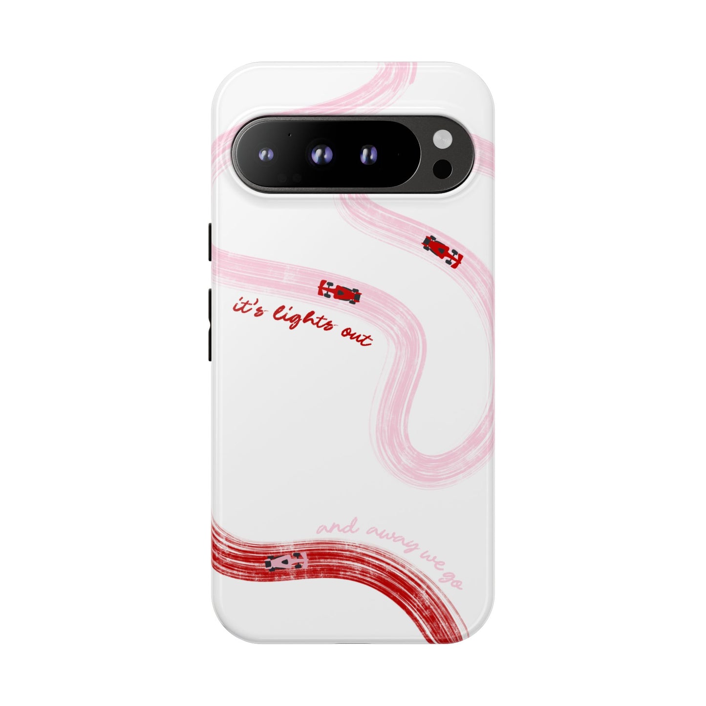 F1 Phone Case Pink and Red Painted "its lights out and away we go", Trendy F1 Gift, Formula 1 Gift, Cute F1 Phone Case, Unique Phone Case