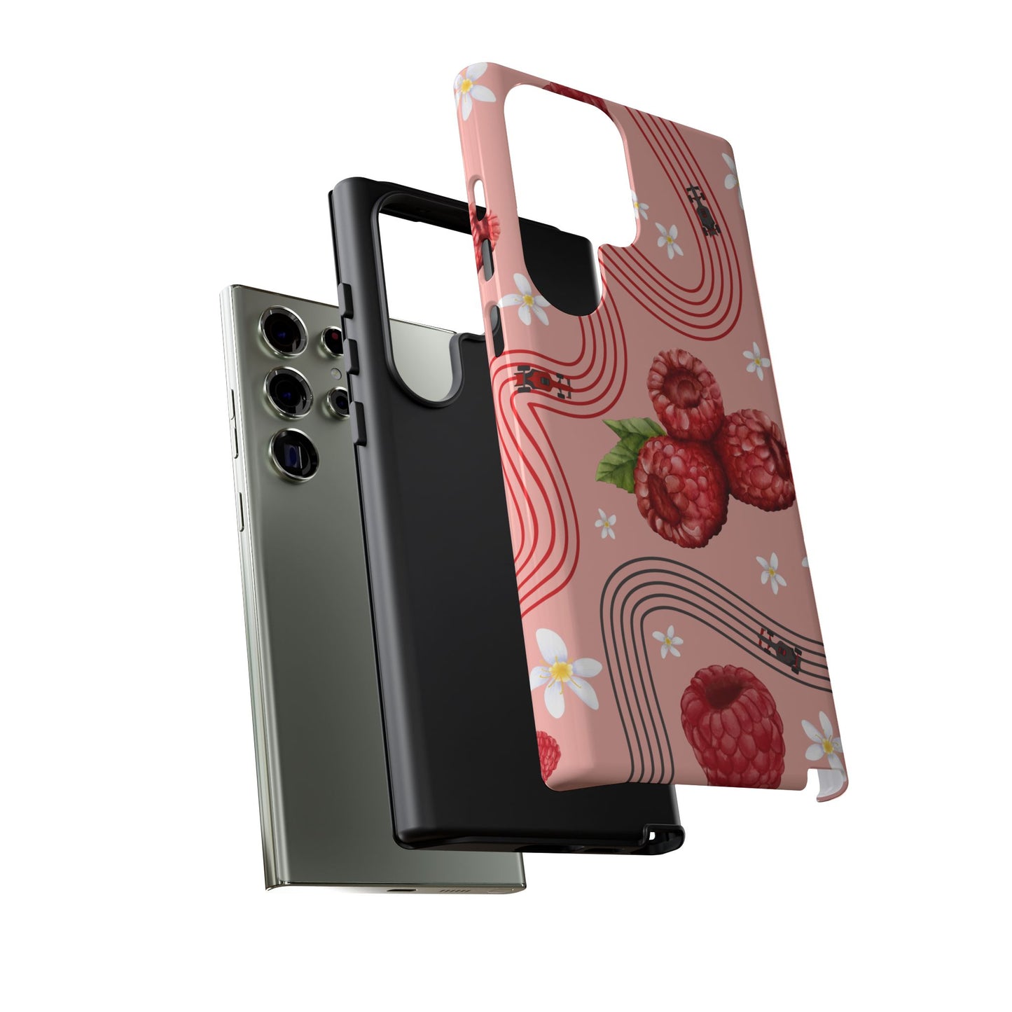 Red F1 Haas and Raspberries Phone Case, Trendy F1 Gift, Formula 1 Gift, Cute Fruit F1 Phone Case, Unique Phone Case