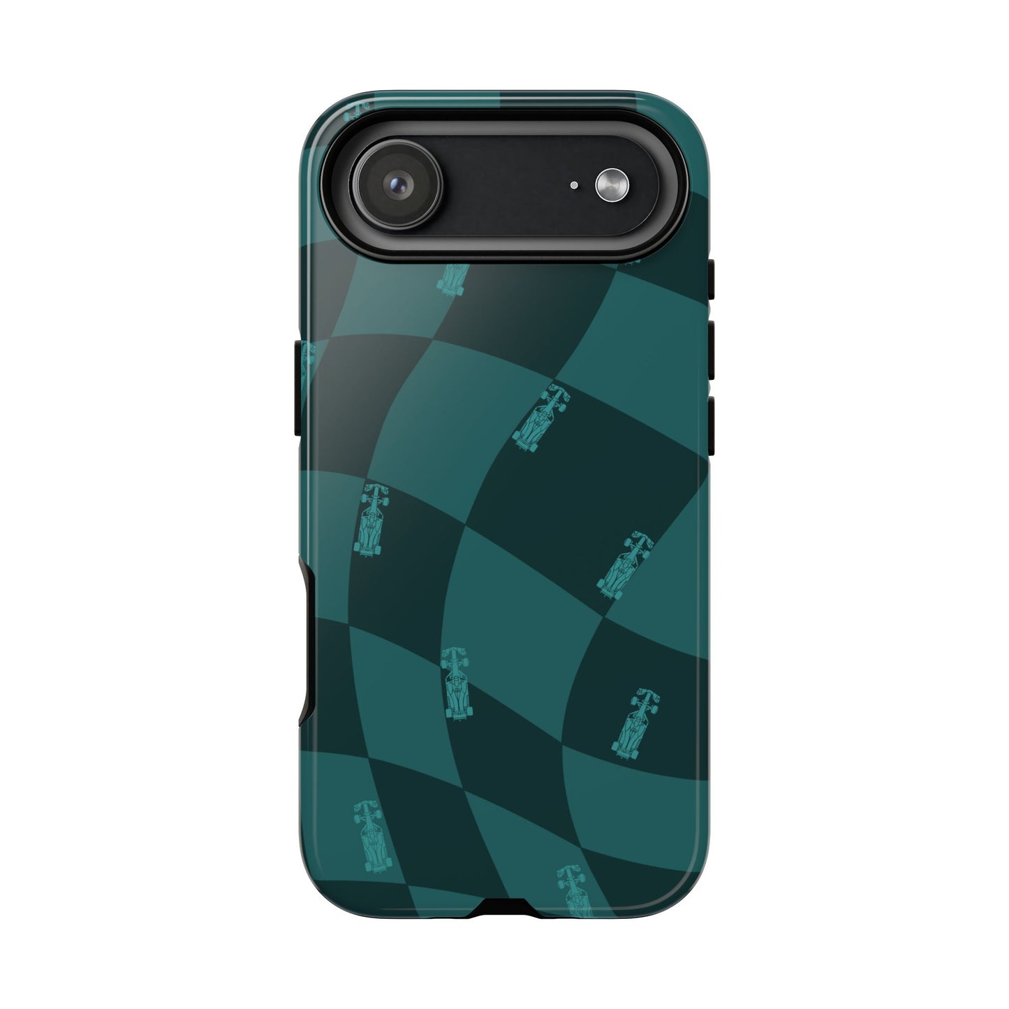 F1 Phone Case Teal Checkered Design, Trendy F1 Gift, Formula 1 Gift, Cute F1 Phone Case, Unique Formula One Phone Case