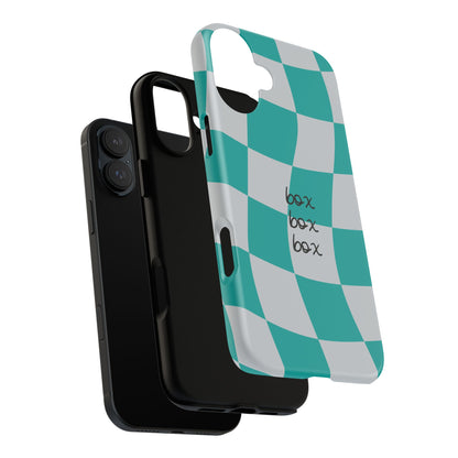 Mercedes Teal and Grey Checkered F1 Phone Case, Box Box Box F1 Phone Case