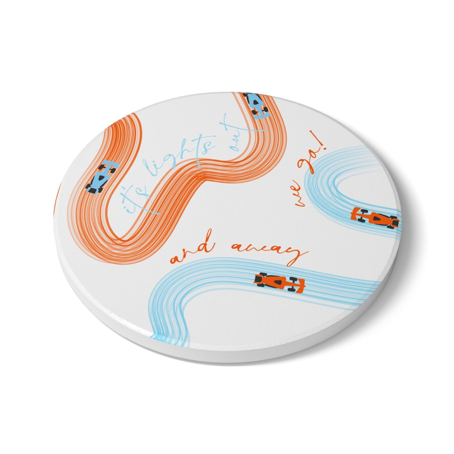 McLaren Orange and Blue F1 Ceramic Coaster | Curved Tracks with Tiny Cars