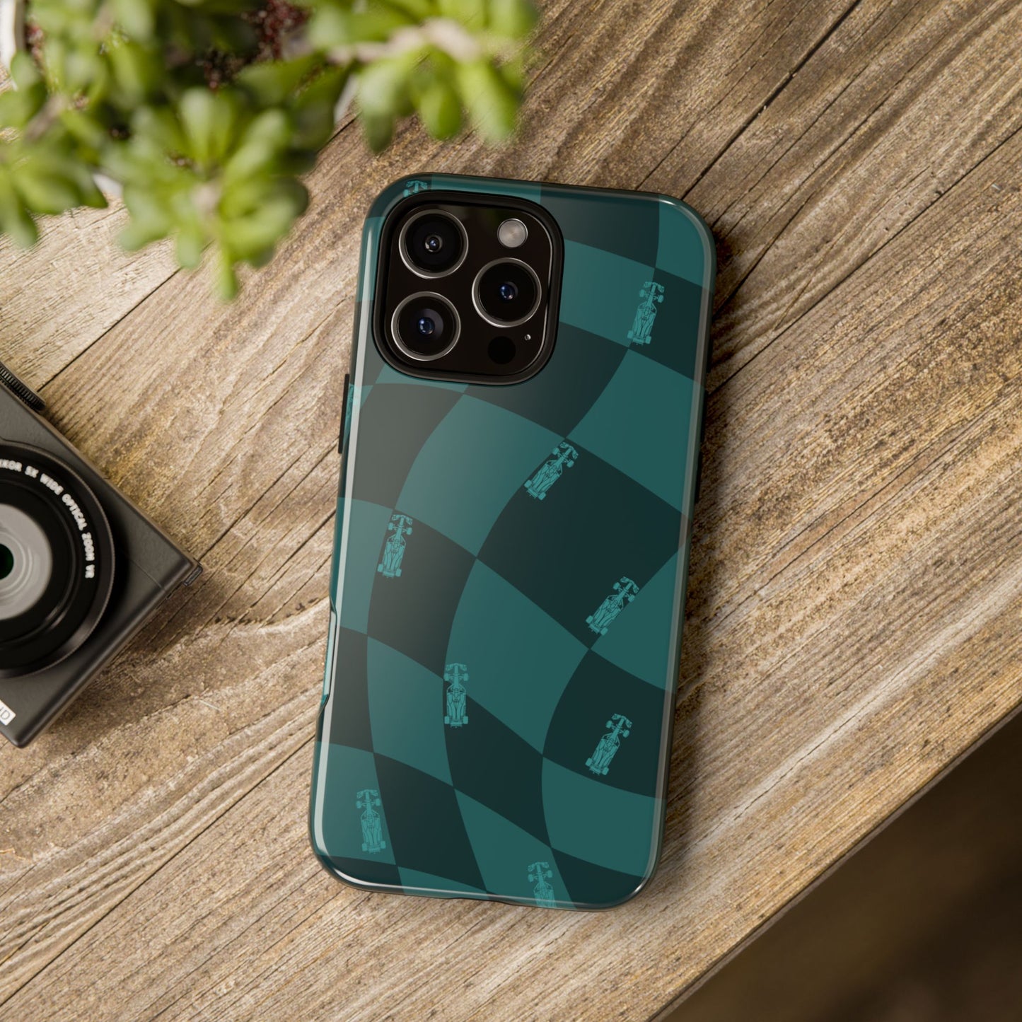 F1 Phone Case Teal Checkered Design, Trendy F1 Gift, Formula 1 Gift, Cute F1 Phone Case, Unique Formula One Phone Case