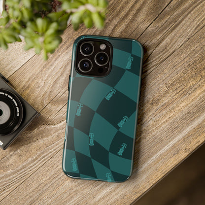 F1 Phone Case Teal Checkered Design, Trendy F1 Gift, Formula 1 Gift, Cute F1 Phone Case, Unique Formula One Phone Case