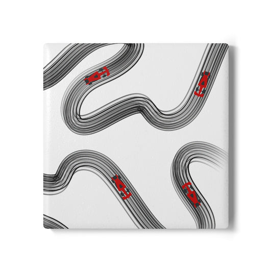 Black and Red F1 Ceramic Coaster | Curved Tracks with Tiny Cars