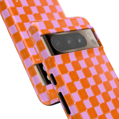 Simply Lovely Orange and Pink Checkered F1 Phone Case Design, Trendy F1 Gift, Formula 1 Gift, Cute F1 Phone Case