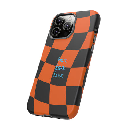 McLaren Orange and Black Checkered F1 Phone Case, Box Box Box F1 Phone Case