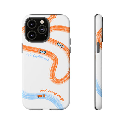 McLaren F1 Phone Case Orange and Blue Painted "its lights out and away we go", Trendy F1 Gift, Formula 1 Gift, Cute F1 Phone Case