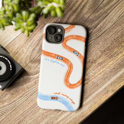 McLaren F1 Phone Case Orange and Blue Painted "its lights out and away we go", Trendy F1 Gift, Formula 1 Gift, Cute F1 Phone Case