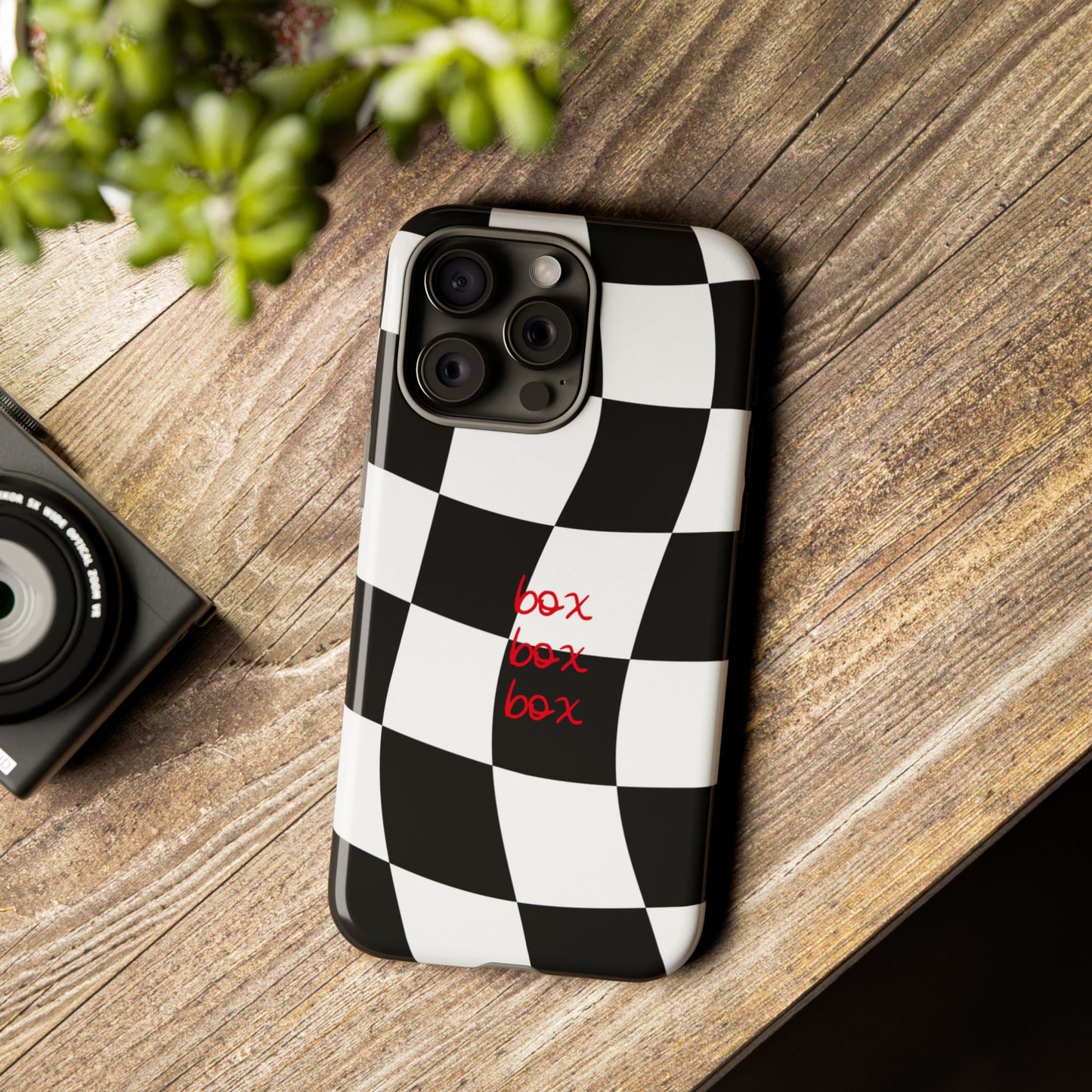 Black and Red Checkered F1 Phone Case, Box Box Box F1 Phone Case