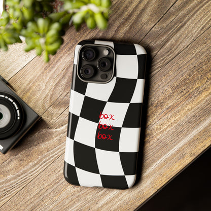 Black and Red Checkered F1 Phone Case, Box Box Box F1 Phone Case