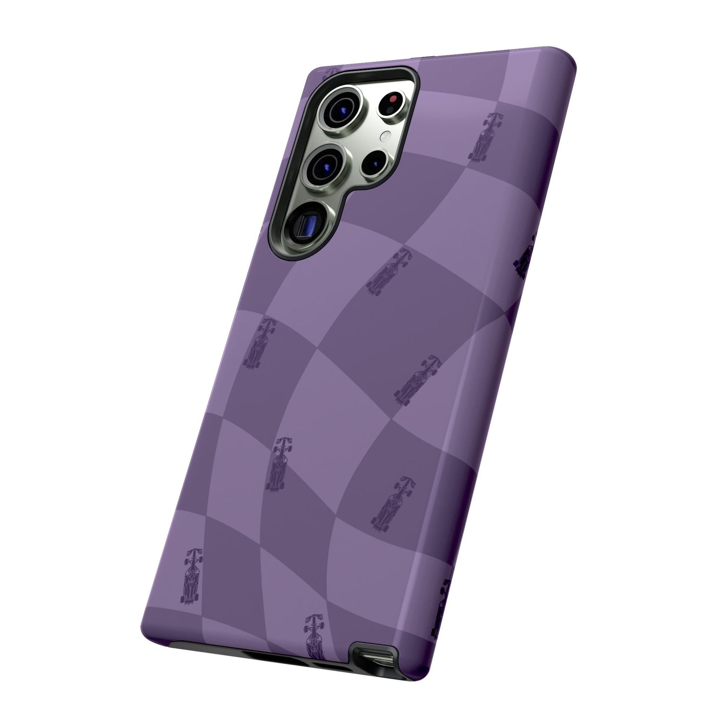 F1 Phone Case Purple Checkered Design, Trendy F1 Gift, Formula 1 Gift, Cute F1 Phone Case, Unique Formula One Phone Case