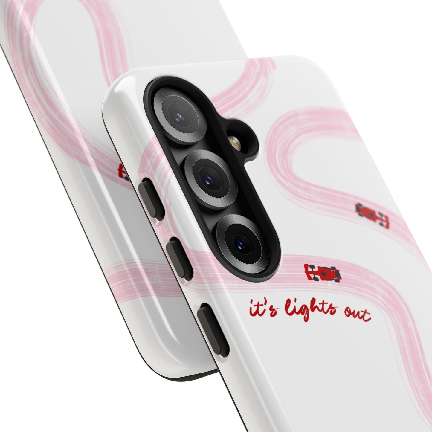F1 Phone Case Pink and Red Painted "its lights out and away we go", Trendy F1 Gift, Formula 1 Gift, Cute F1 Phone Case, Unique Phone Case