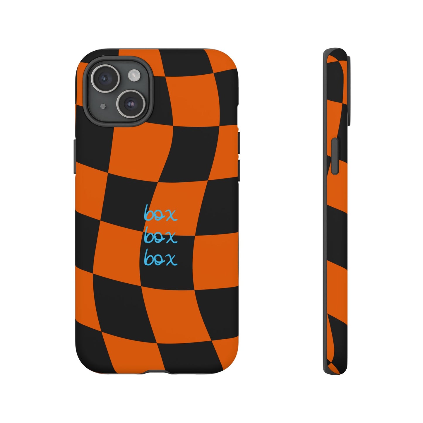 McLaren Orange and Black Checkered F1 Phone Case, Box Box Box F1 Phone Case