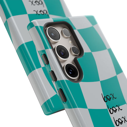 Mercedes Teal and Grey Checkered F1 Phone Case, Box Box Box F1 Phone Case