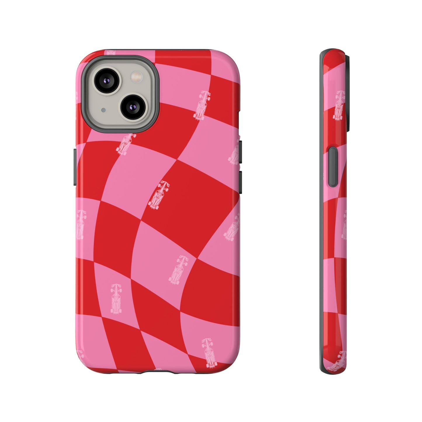 F1 Phone Case Pink and Red Checkerboard Design, Trendy F1 Gift, Girly Formula 1 Gift, Cute F1 Phone Case, Unique Formula One Phone Case