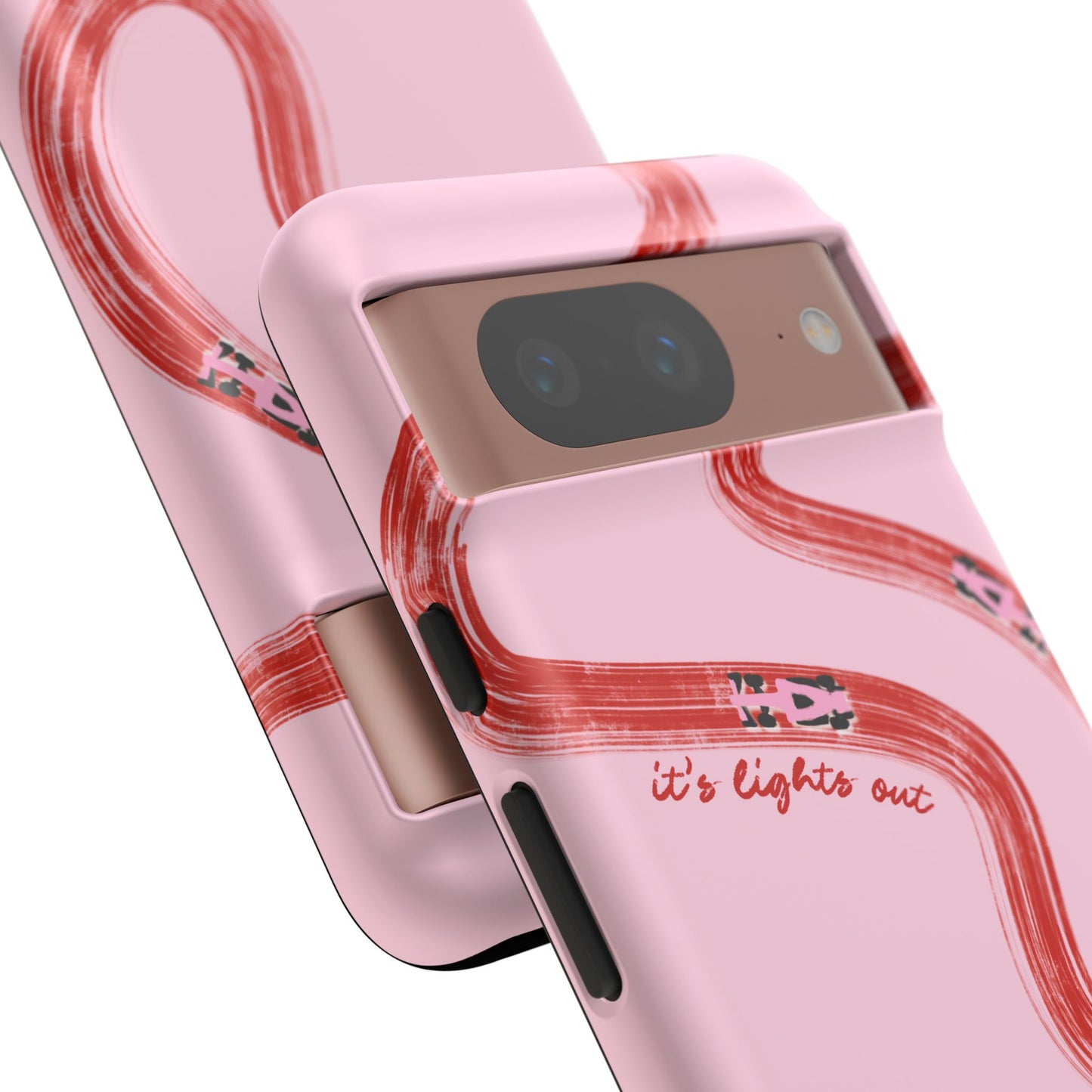 F1 Phone Case Pink and Red Painted "its lights out and away we go", Trendy F1 Gift, Formula 1 Gift, Cute F1 Phone Case, Unique Phone Case