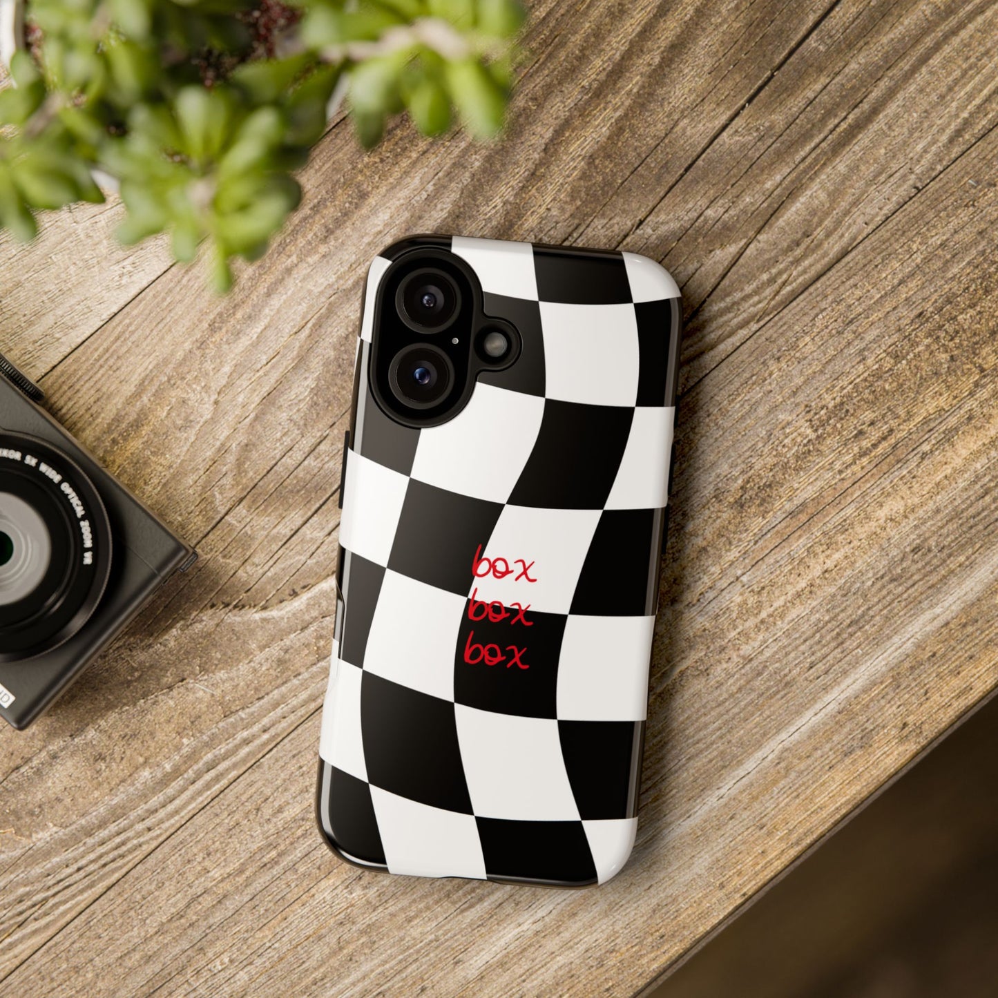 Black and Red Checkered F1 Phone Case, Box Box Box F1 Phone Case