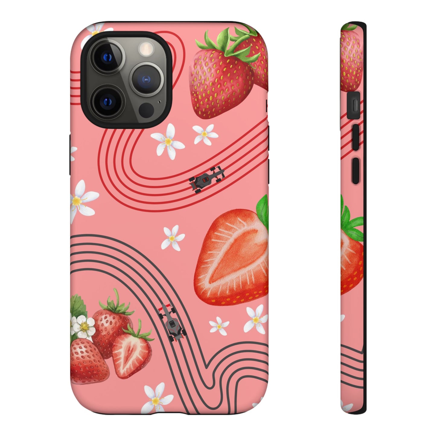 Red F1 Audi and Strawberries Phone Case, Trendy F1 Gift, Formula 1 Gift, Cute Fruit F1 Phone Case, Unique Phone Case
