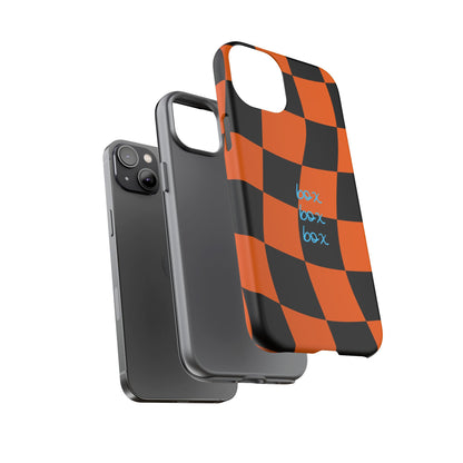 McLaren Orange and Black Checkered F1 Phone Case, Box Box Box F1 Phone Case