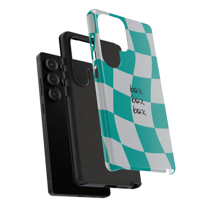 Mercedes Teal and Grey Checkered F1 Phone Case, Box Box Box F1 Phone Case