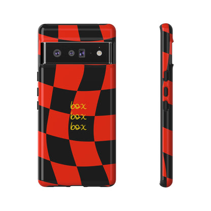F1 Ferrari Black and Red Checkered Phone Case, Box Box Box F1 Phone Case