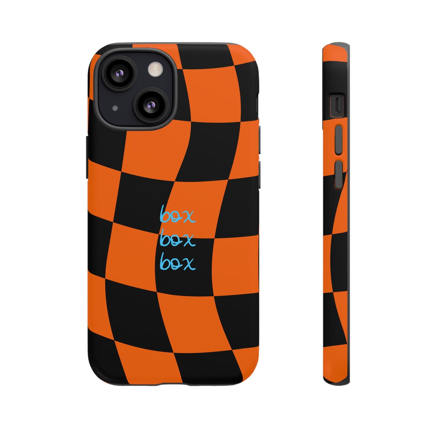 McLaren Orange and Black Checkered F1 Phone Case, Box Box Box F1 Phone Case