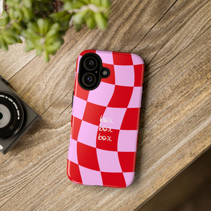 Pink and Red Checkered F1 Phone Case, Box Box Box F1 Phone Case