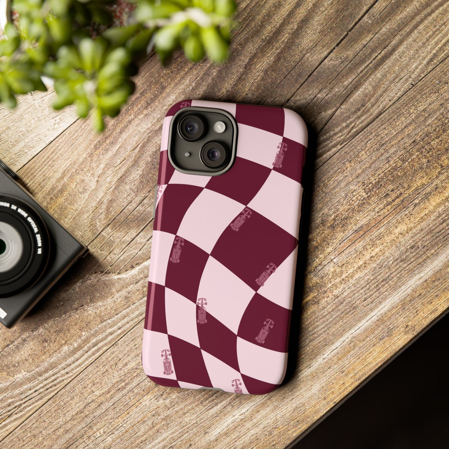 F1 Phone Case Pink Checkered Design, Trendy F1 Gift, Formula 1 Gift, Cute F1 Phone Case, Unique Formula One Phone Case