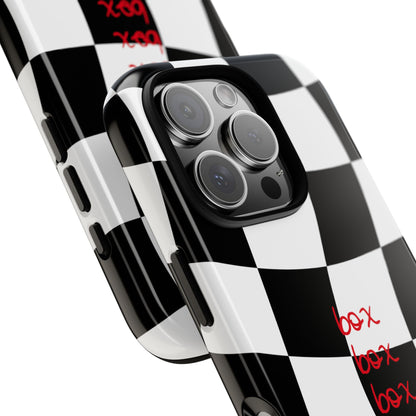 Black and Red Checkered F1 Phone Case, Box Box Box F1 Phone Case