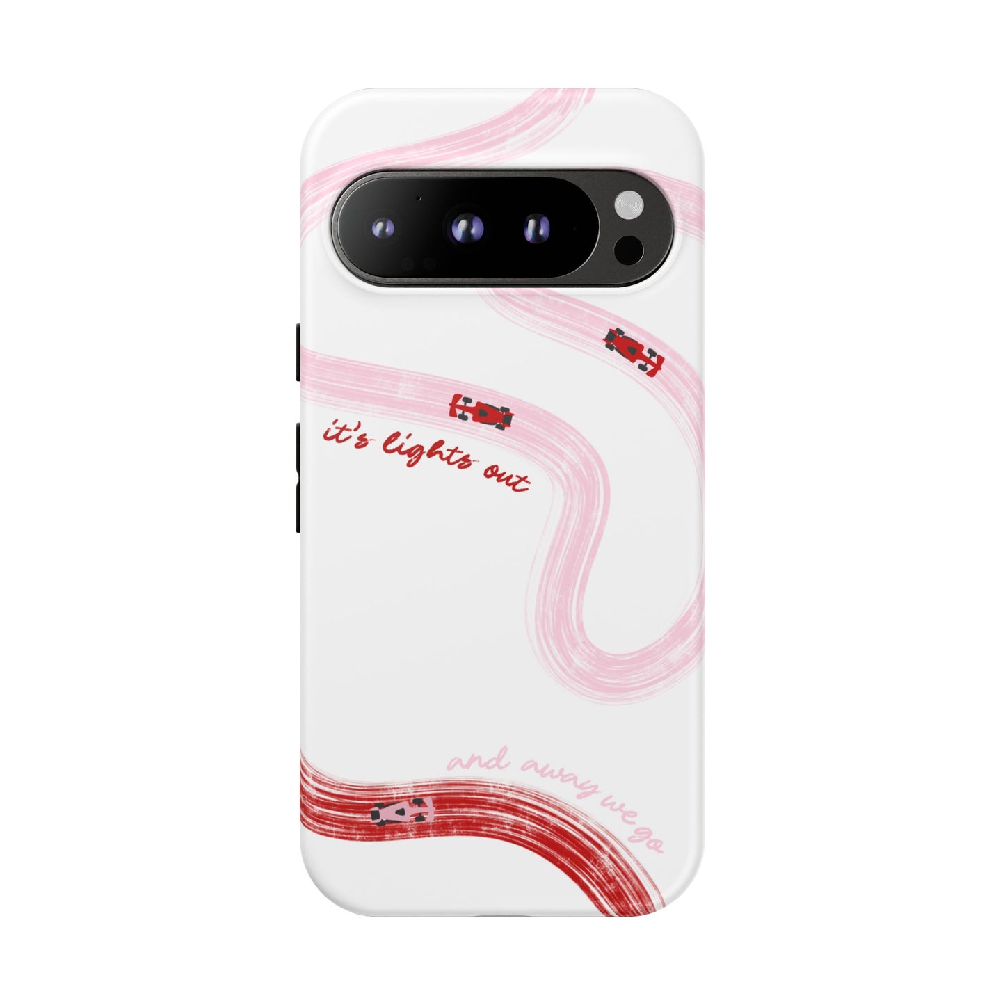 F1 Phone Case Pink and Red Painted "its lights out and away we go", Trendy F1 Gift, Formula 1 Gift, Cute F1 Phone Case, Unique Phone Case