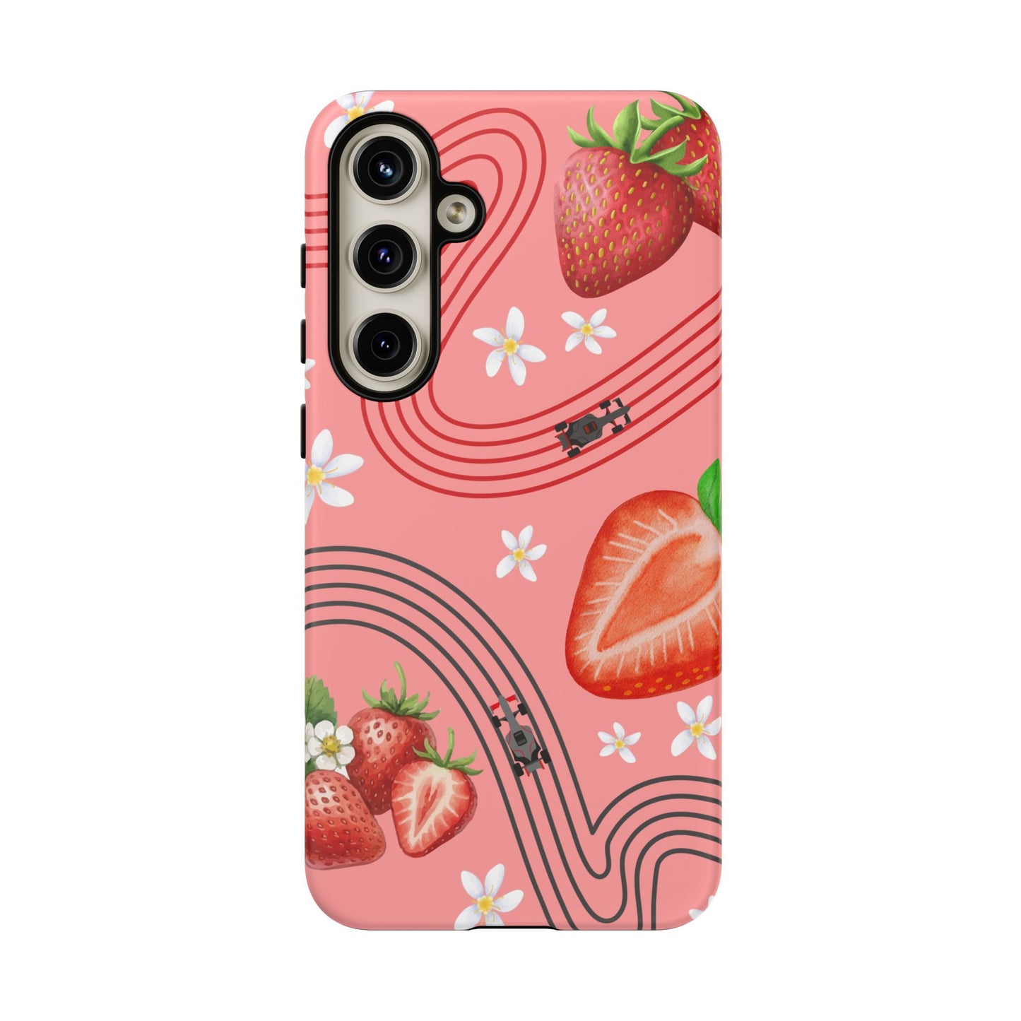 Red F1 Audi and Strawberries Phone Case, Trendy F1 Gift, Formula 1 Gift, Cute Fruit F1 Phone Case, Unique Phone Case