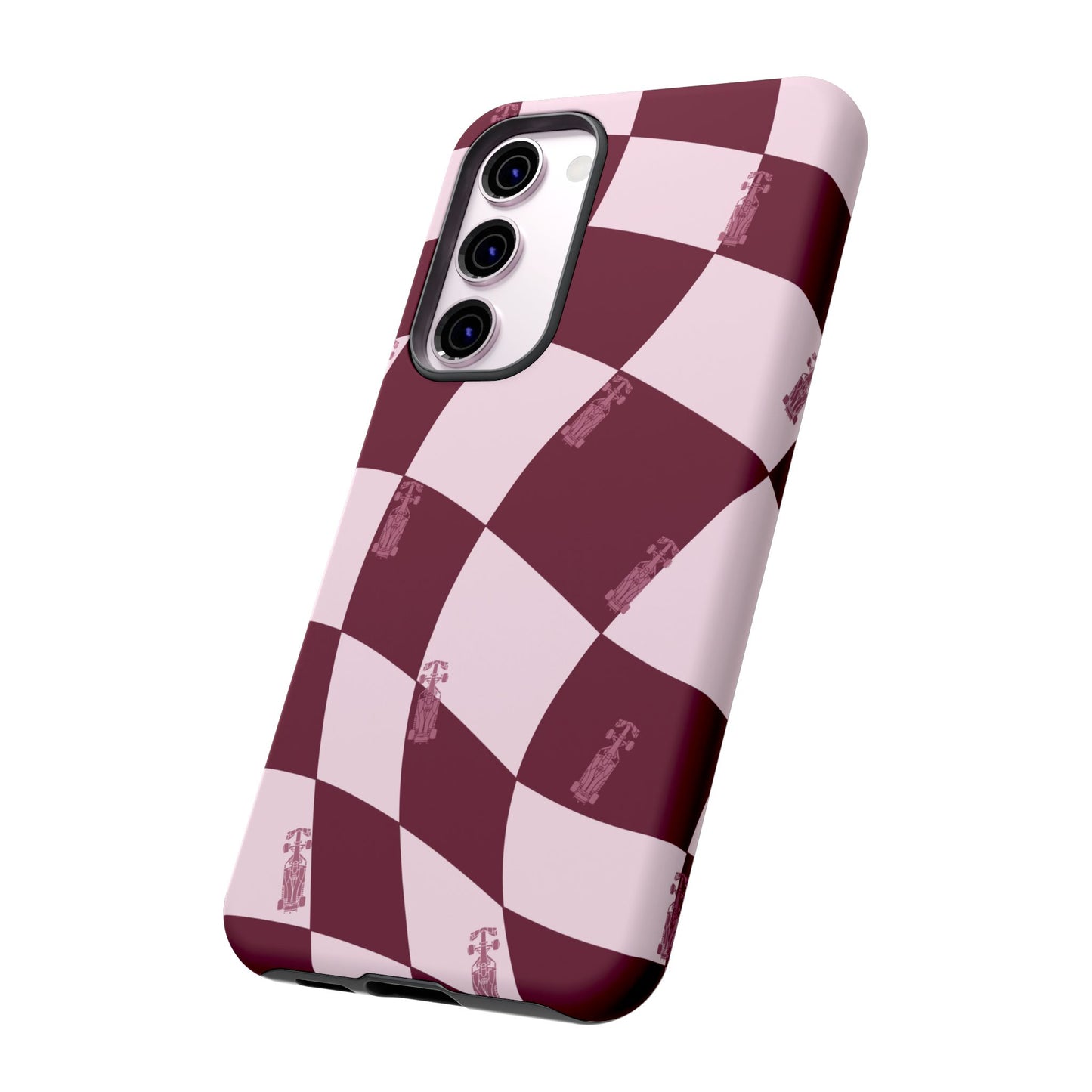 F1 Phone Case Pink Checkered Design, Trendy F1 Gift, Formula 1 Gift, Cute F1 Phone Case, Unique Formula One Phone Case