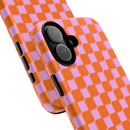 Simply Lovely Orange and Pink Checkered F1 Phone Case Design, Trendy F1 Gift, Formula 1 Gift, Cute F1 Phone Case
