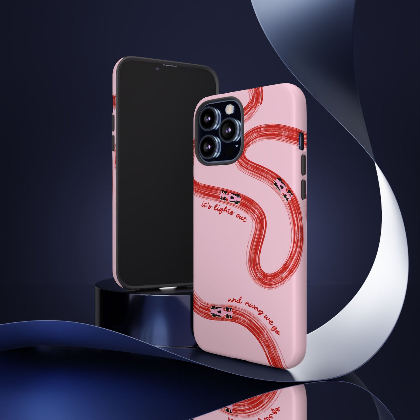 F1 Phone Case Pink and Red Painted "its lights out and away we go", Trendy F1 Gift, Formula 1 Gift, Cute F1 Phone Case, Unique Phone Case