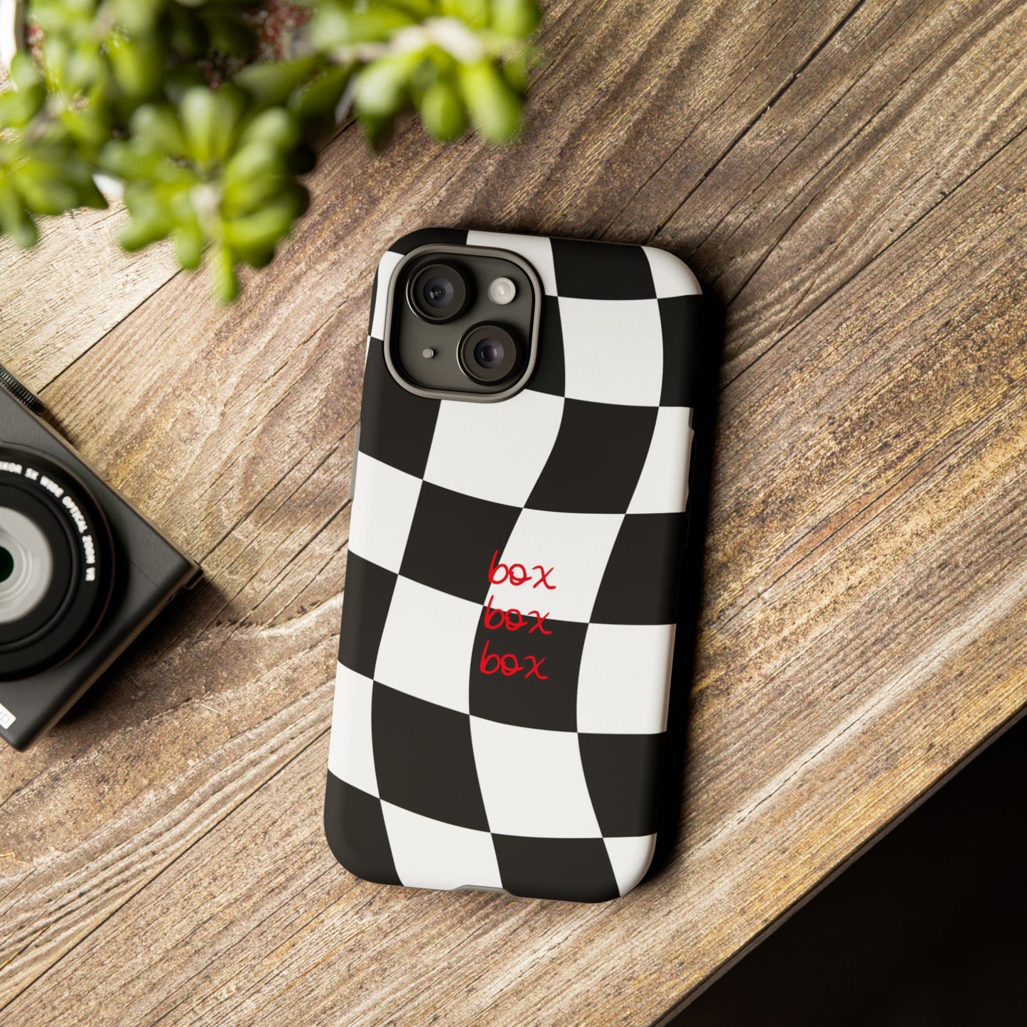 Black and Red Checkered F1 Phone Case, Box Box Box F1 Phone Case