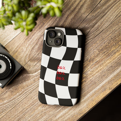 Black and Red Checkered F1 Phone Case, Box Box Box F1 Phone Case