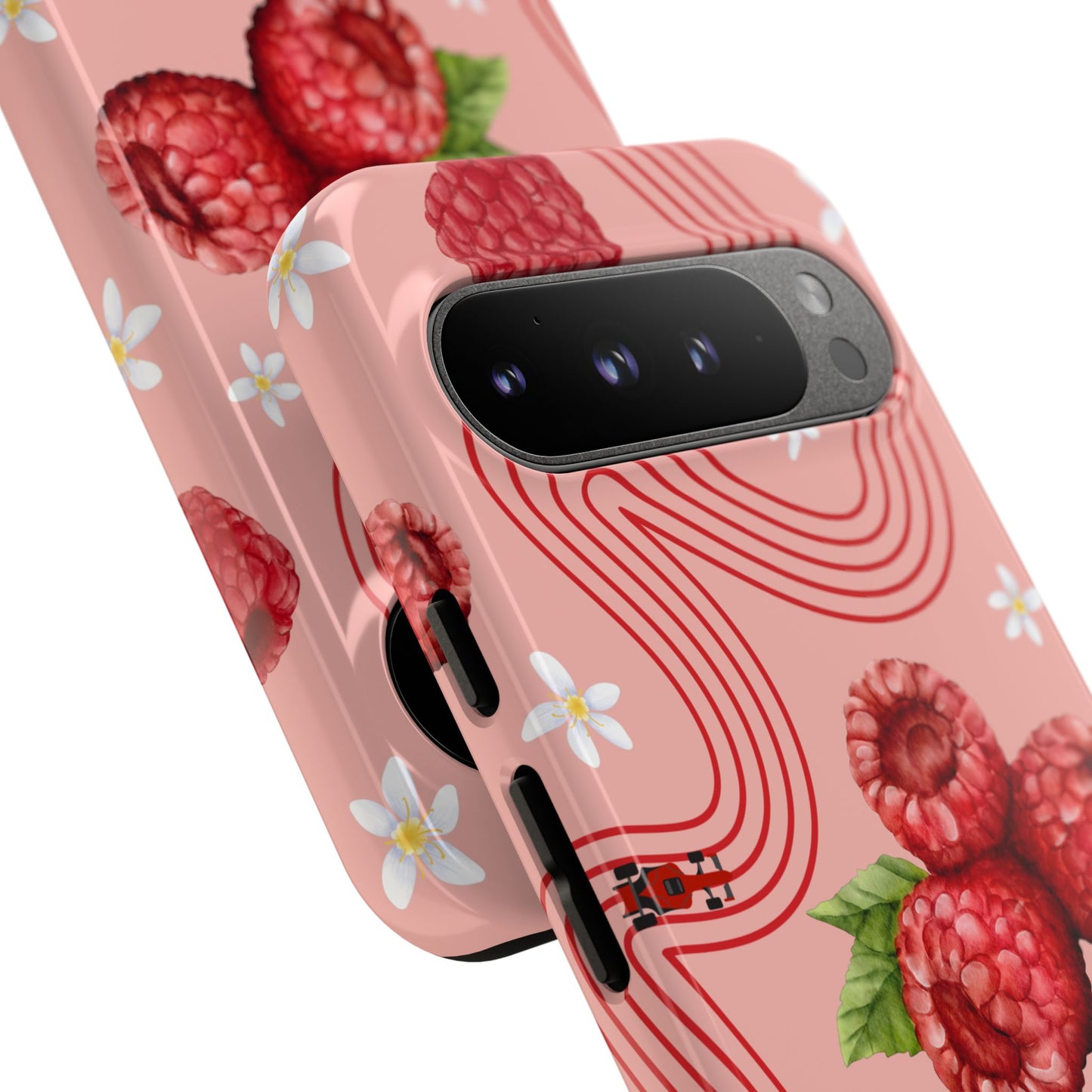 Red F1 Haas and Raspberries Phone Case, Trendy F1 Gift, Formula 1 Gift, Cute Fruit F1 Phone Case, Unique Phone Case