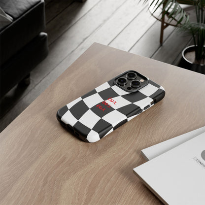 Black and Red Checkered F1 Phone Case, Box Box Box F1 Phone Case