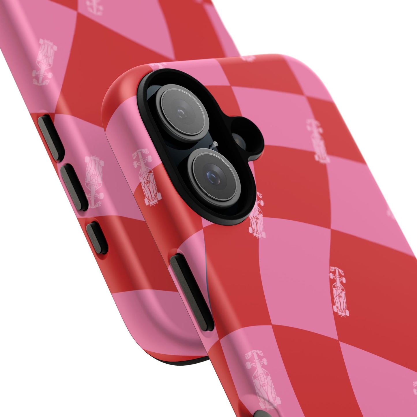 F1 Phone Case Pink and Red Checkerboard Design, Trendy F1 Gift, Girly Formula 1 Gift, Cute F1 Phone Case, Unique Formula One Phone Case