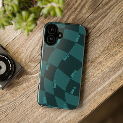 F1 Phone Case Teal Checkered Design, Trendy F1 Gift, Formula 1 Gift, Cute F1 Phone Case, Unique Formula One Phone Case