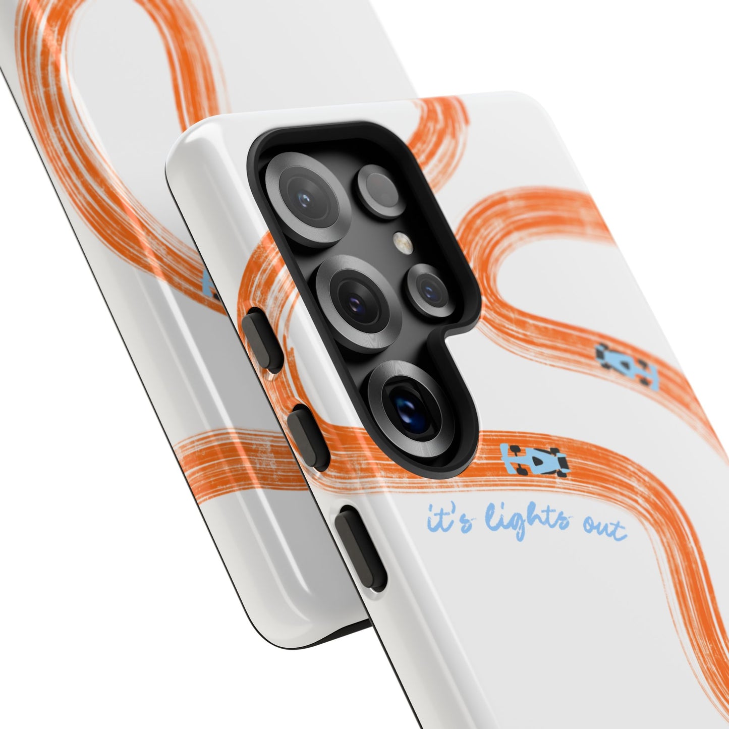 McLaren F1 Phone Case Orange and Blue Painted "its lights out and away we go", Trendy F1 Gift, Formula 1 Gift, Cute F1 Phone Case