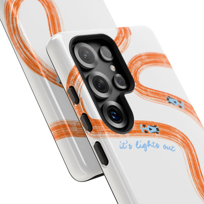 McLaren F1 Phone Case Orange and Blue Painted "its lights out and away we go", Trendy F1 Gift, Formula 1 Gift, Cute F1 Phone Case