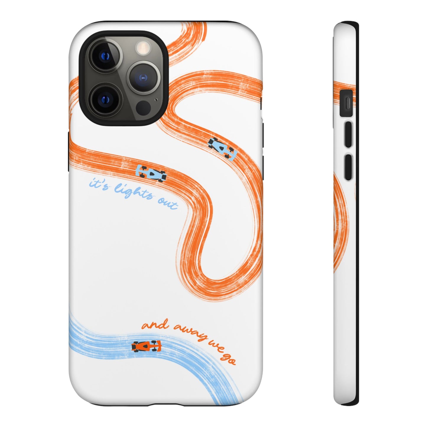 McLaren F1 Phone Case Orange and Blue Painted "its lights out and away we go", Trendy F1 Gift, Formula 1 Gift, Cute F1 Phone Case