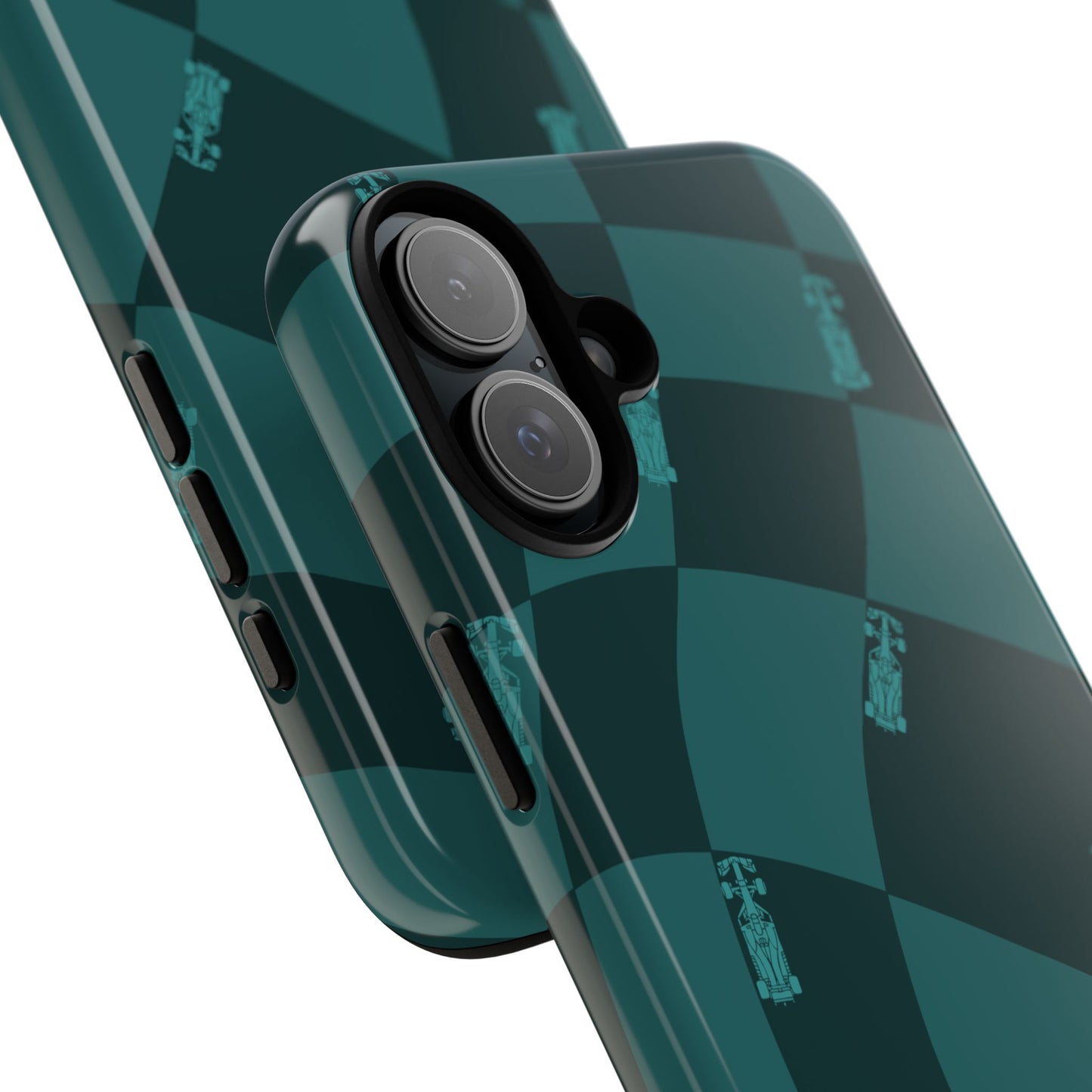 F1 Phone Case Teal Checkered Design, Trendy F1 Gift, Formula 1 Gift, Cute F1 Phone Case, Unique Formula One Phone Case