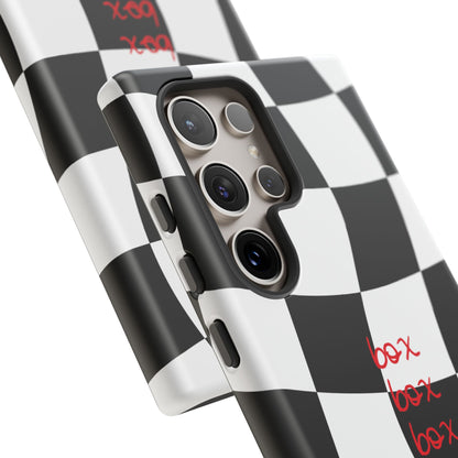 Black and Red Checkered F1 Phone Case, Box Box Box F1 Phone Case