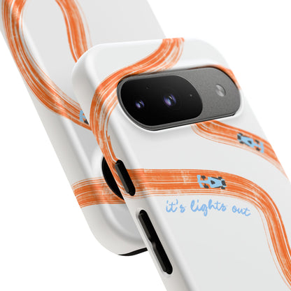 McLaren F1 Phone Case Orange and Blue Painted "its lights out and away we go", Trendy F1 Gift, Formula 1 Gift, Cute F1 Phone Case