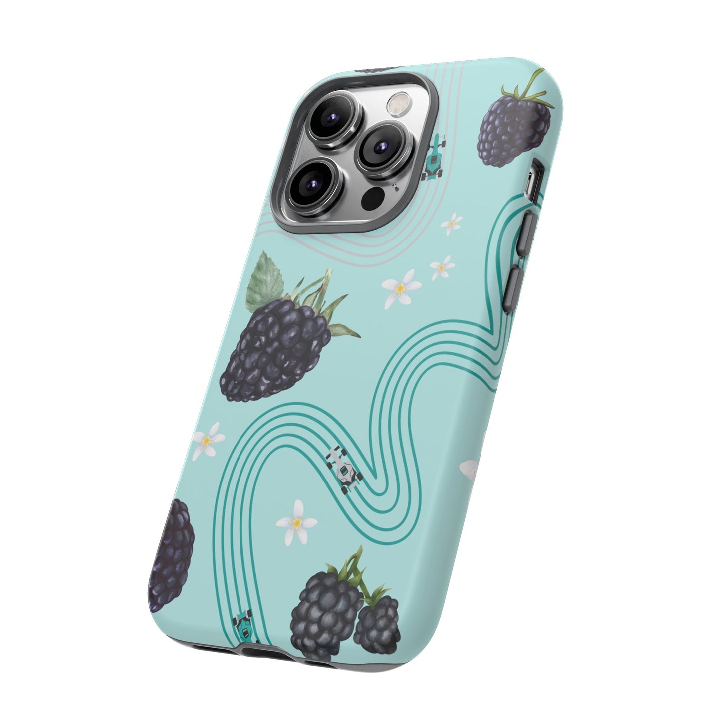 Teal F1 Mercedes and Blackberries Phone Case , Trendy F1 Gift, Formula 1 Gift, Cute Fruit F1 Phone Case, Unique Phone Case